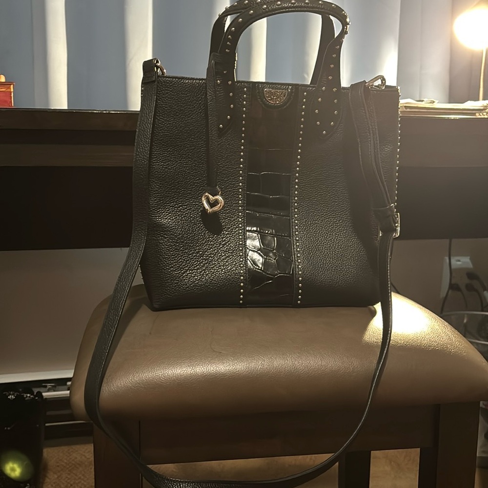 black Brighton Pretty Tough Johnny Tall studded convertible tote handbag